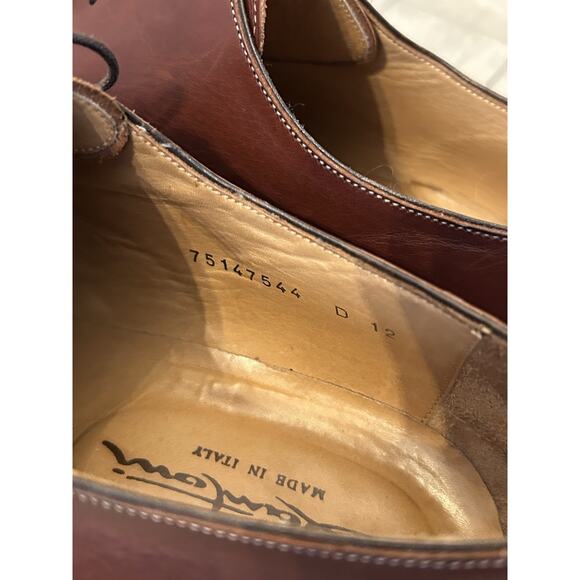 Santoni Men’s 12 Kenton Oxford Dress Shoes Brown Leather Almond Toe Lace Up - Picture 8 of 10